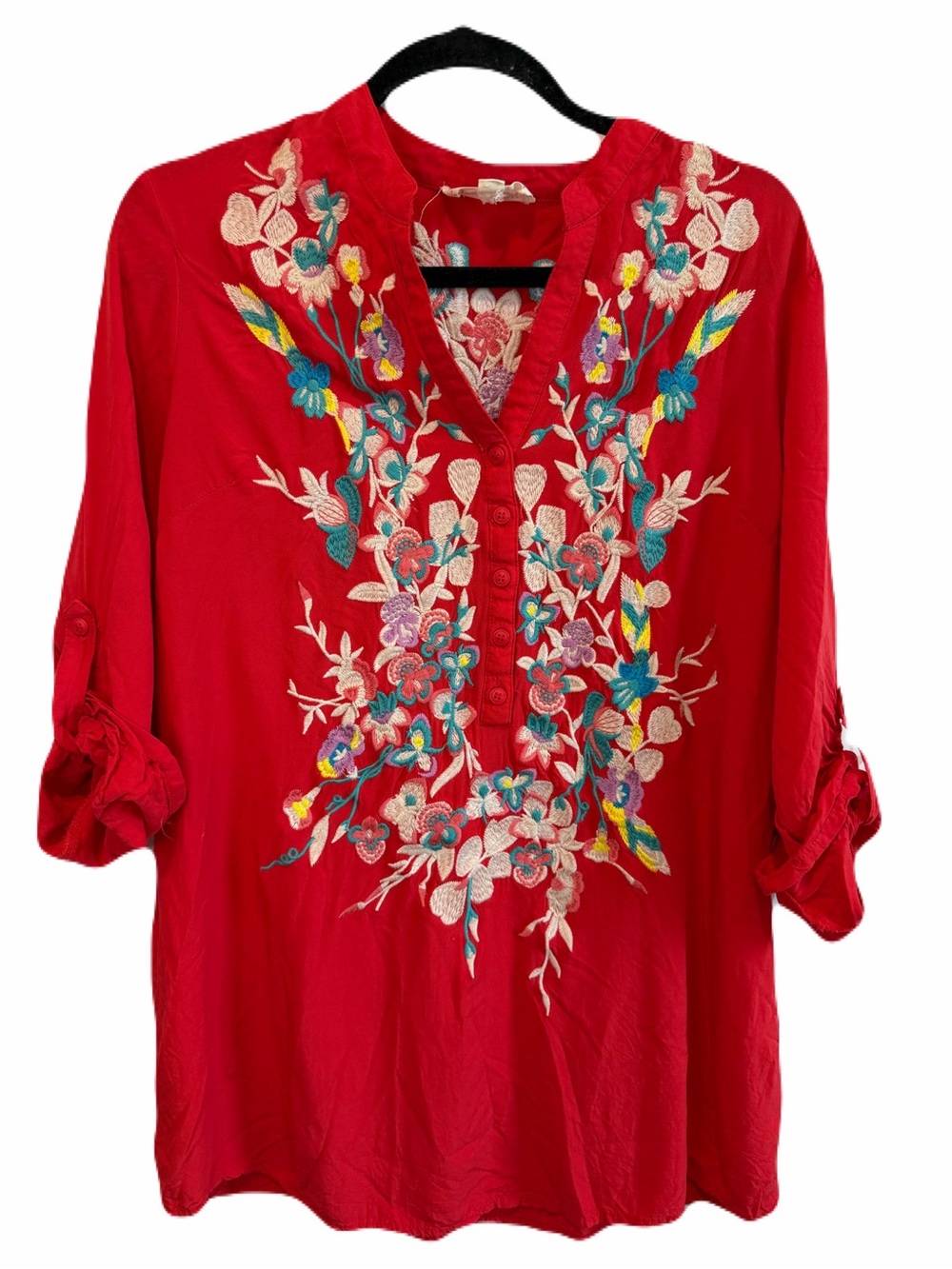 Luna Moon Vibrant Embroidered Top Blouse size Large
